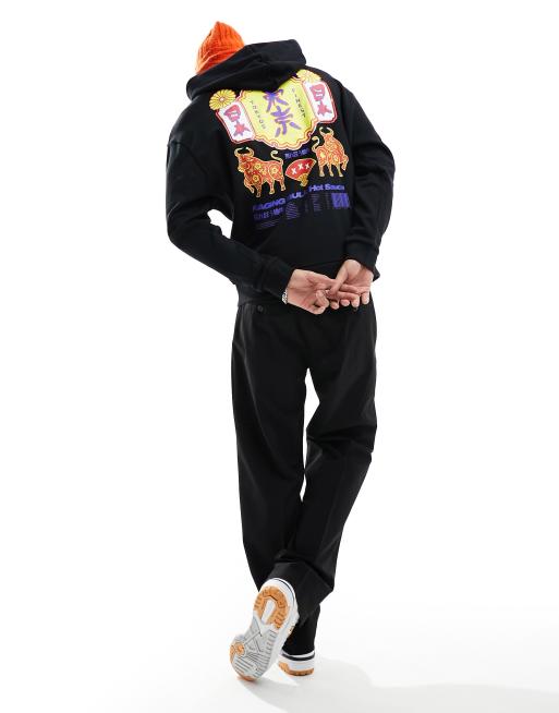 ASOS DESIGN - Sweat à capuche oversize avec grand imprimé au dos et broderie sur la capuche - Noir, 4 de 4