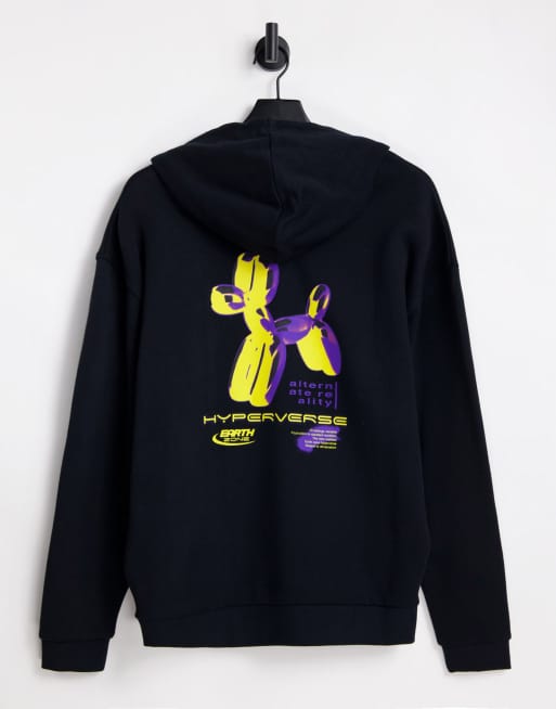 ASOS DESIGN - Sweat à capuche oversize avec imprimé chien ballon au dos - Noir