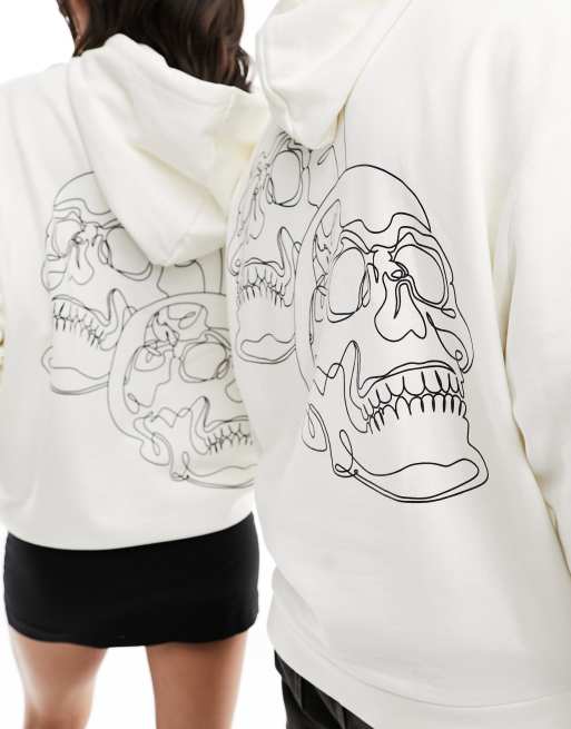 ASOS DESIGN Sweat a capuche oversize avec imprime dessin au dos Blanc casse