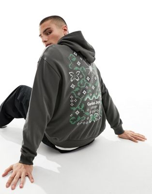 ASOS DESIGN oversized hoodie in khaki with floral back print - ASOS Price Checker