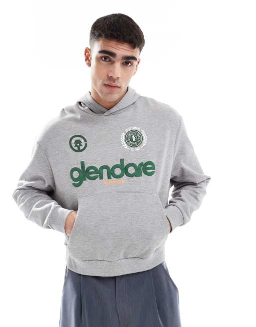 ASOS DESIGN - Sweat à capuche oversize avec imprimé logo sur le devant - Gris chiné
