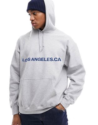 ASOS DESIGN oversized grey hoodie with Los Angeles text print - ASOS Price Checker