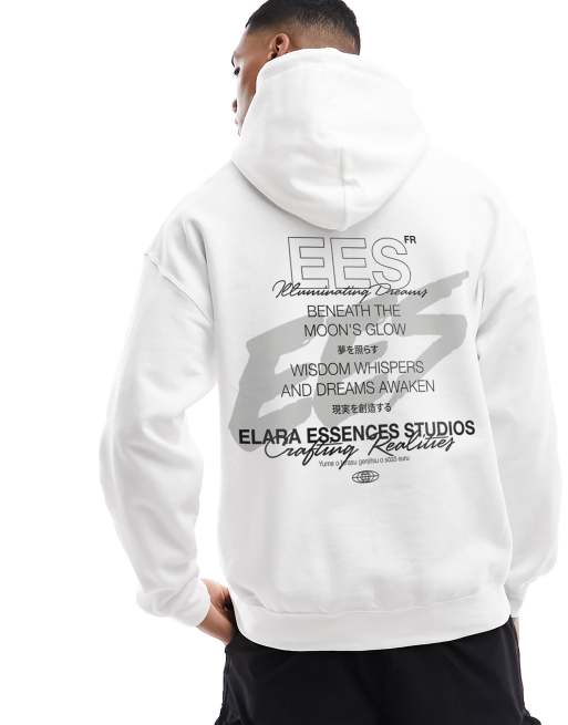 ASOS DESIGN Sweat a capuche oversize avec inscription dans le dos Blanc