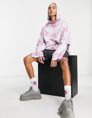 Hoodie oversize tie & dye rose clair | FR