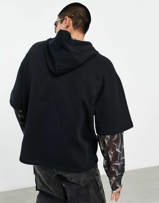 ASOS DESIGN - Sweat à capuche oversize avec manches en tulle à double épaisseur et imprimé métallisé sur le devant, 2 de 4