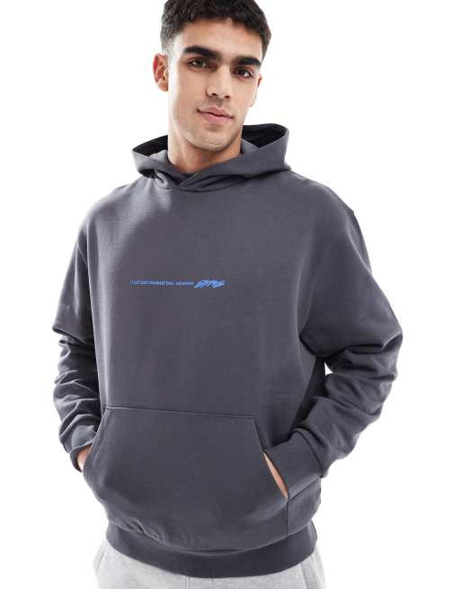 ASOS DESIGN - Sweat à capuche oversize avec texte imprimé au dos et sur le devant - Anthracite