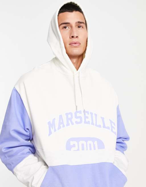 ASOS DESIGN - Sweat à capuche oversize color block à imprimé universitaire effet coupé