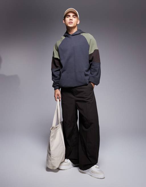 ASOS DESIGN - Sweat à capuche oversize color block - Kaki