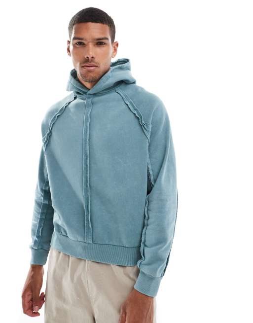 ASOS DESIGN - Sweat à capuche oversize coupe carrée à coutures apparentes - Bleu délavé, 2 de 4