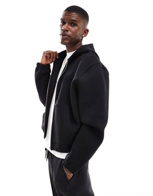 ASOS DESIGN - Sweat à capuche oversize coupe carrée à fermeture éclair en néoprène - Noir