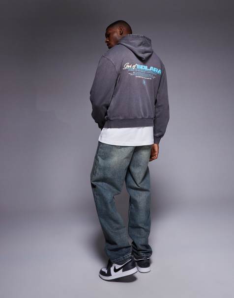 ASOS DESIGN - Sweat à capuche oversize coupe carrée à imprimé - Gris délavé - view 1