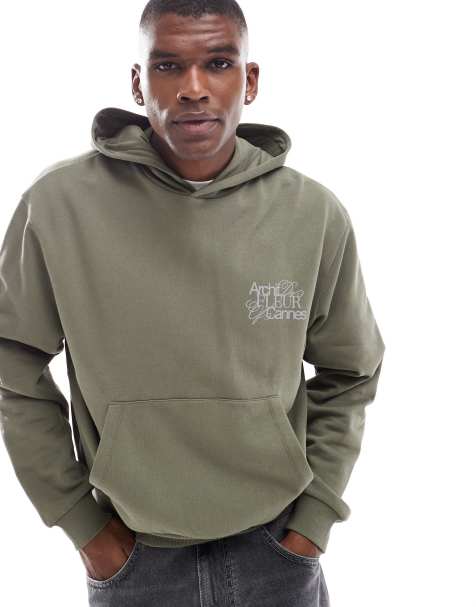 ASOS DESIGN - Sweat à capuche oversize coupe carrée à imprimé - Kaki - view 1