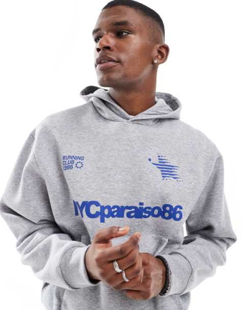 ASOS DESIGN - Sweat à capuche oversize coupe carrée à imprimé sportif - Gris - view 1