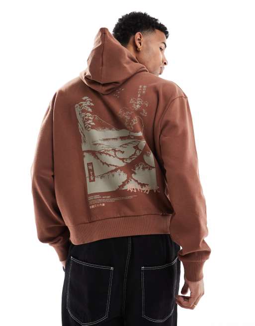 ASOS DESIGN - Sweat à capuche oversize coupe carrée avec imprimé dans le dos - Marron