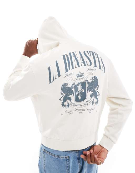 ASOS DESIGN - Sweat à capuche oversize coupe carrée avec imprimé sur le devant et dans le dos - Taupe