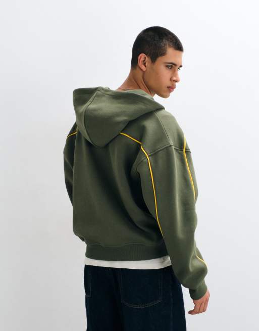 ASOS DESIGN sweat à capuche oversize coupe carrée zippé avec passepoil et imprimé vert, 3 de 10