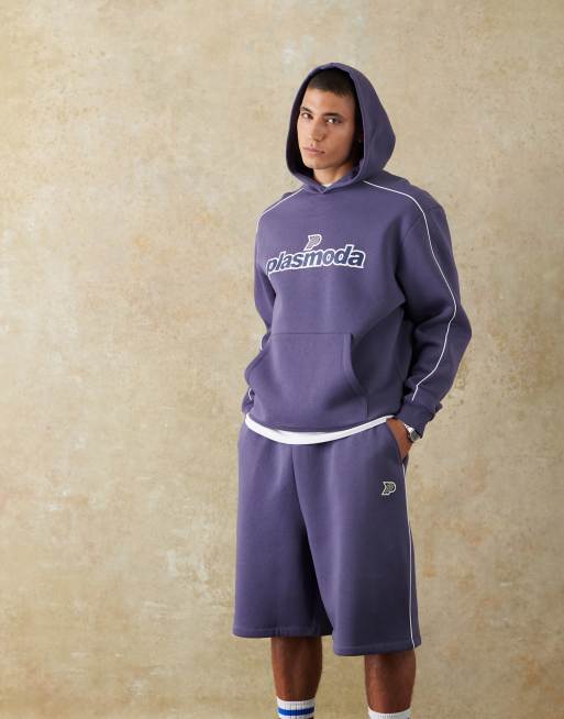 ASOS DESIGN - Sweat à capuche oversize d'ensemble à imprimé sportif - Bleu marine