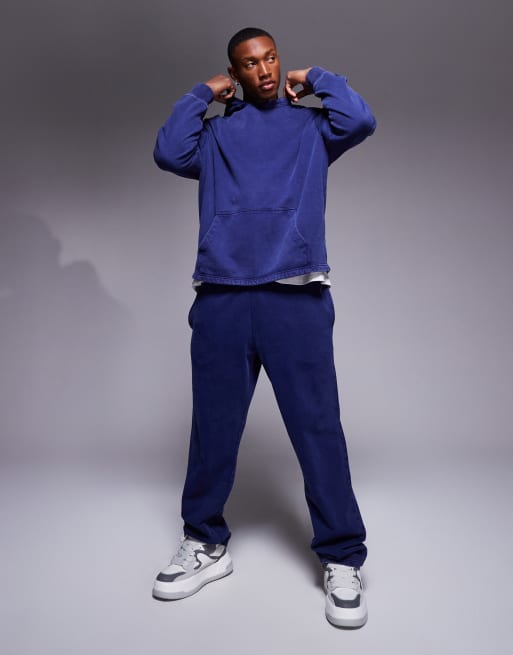 ASOS DESIGN - Sweat à capuche oversize d'ensemble effet coupé-cousu - Bleu marine