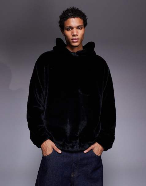 ASOS DESIGN - Sweat à capuche oversize en fausse fourrure avec poche kangourou - Noir - view 1