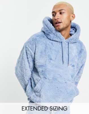 ASOS Design - Sweat à capuche oversize en fausse fourrure - Bleu pastel