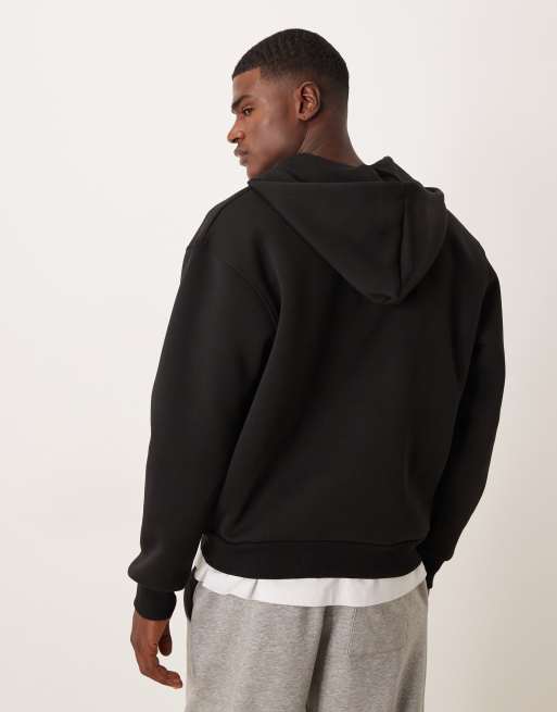 ASOS DESIGN - Sweat à capuche oversize en imitation néoprène épais à col cheminée zippé - Noir, 3 de 5