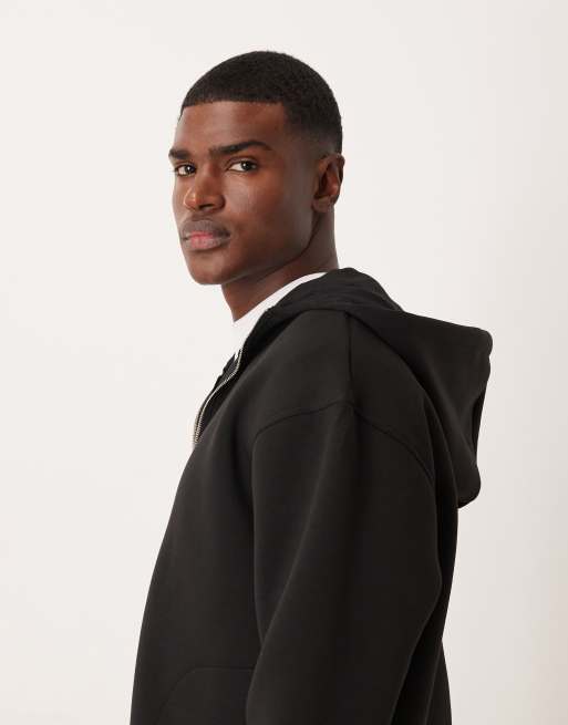 ASOS DESIGN - Sweat à capuche oversize en imitation néoprène épais à col cheminée zippé - Noir, 4 de 5