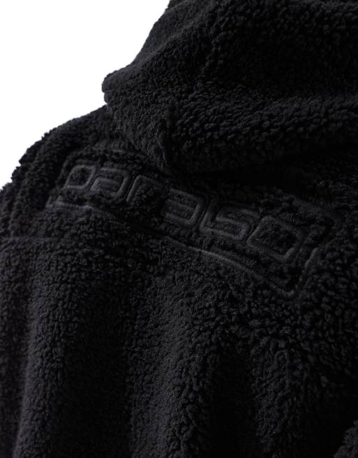 ASOS DESIGN - Sweat à capuche oversize en imitation peau de mouton avec fermeture éclair et broderie - Noir, 3 de 4