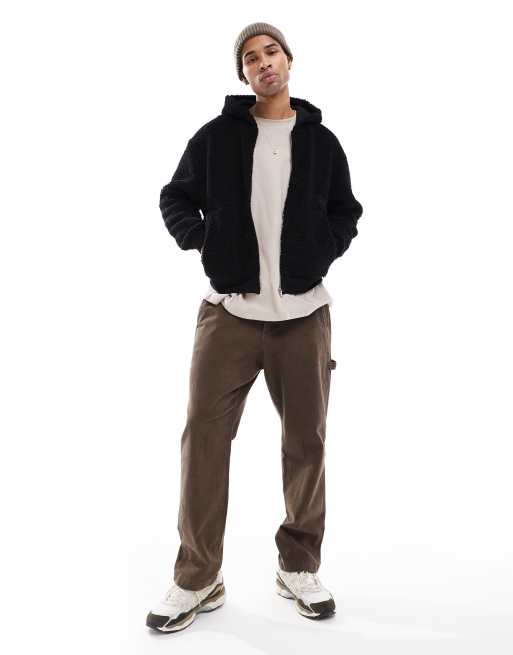 ASOS DESIGN - Sweat à capuche oversize en imitation peau de mouton avec fermeture éclair et broderie - Noir, 4 de 4