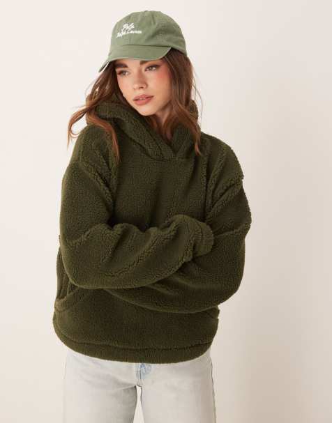 ASOS DESIGN - Sweat à capuche oversize en imitation peau de mouton - Vert forêt - view 1