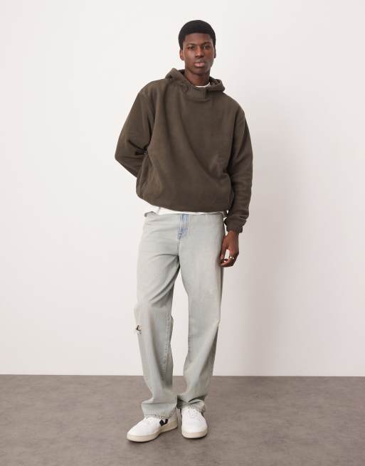 ASOS DESIGN - Sweat à capuche oversize en molleton à col cheminée - Vert foncé