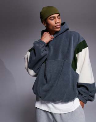 ASOS DESIGN - Sweat à capuche oversize en polaire effet color block - Gris