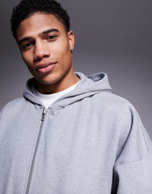 ASOS DESIGN premium heavyweight oversized zip up hoodie 400gsm with fixed hem in gray heather