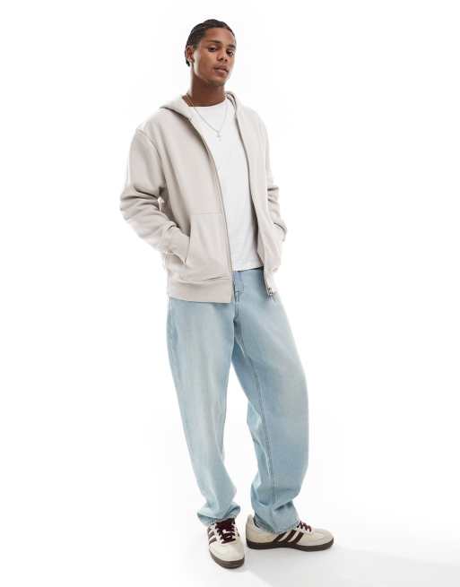 ASOS DESIGN - Sweat à capuche oversize en tissu épais 400 g/m² de qualité supérieure à fermeture éclair - Gris beige clair, 2 de 4