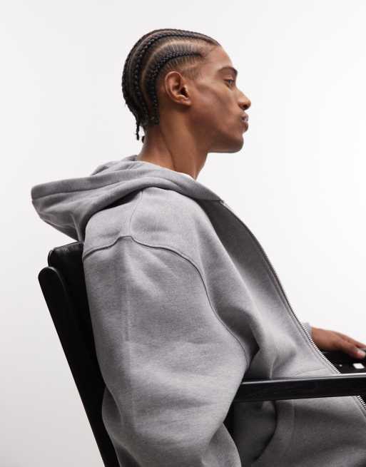 ASOS DESIGN - Sweat à capuche oversize en tissu épais 400 g/m² de qualité supérieure à fermeture éclair - Gris chiné  , 3 de 5