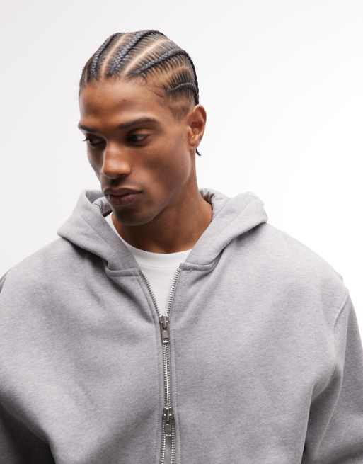 ASOS DESIGN - Sweat à capuche oversize en tissu épais 400 g/m² de qualité supérieure à fermeture éclair - Gris chiné  , 4 de 5