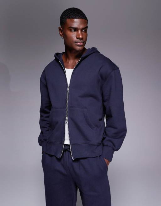 ASOS DESIGN - Sweat à capuche oversize en tissu épais 400 g/m² de qualité supérieure avec fermeture éclair - Bleu marine