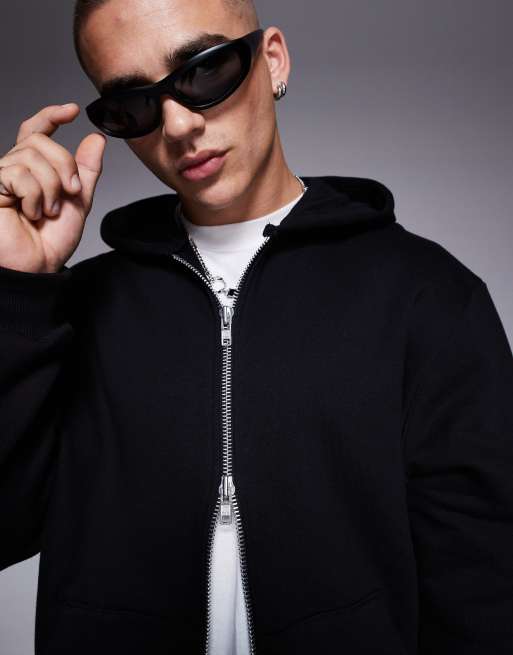 ASOS DESIGN - Sweat à capuche oversize en tissu épais 400 g/m² de qualité supérieure avec fermeture éclair - Noir, 3 de 4