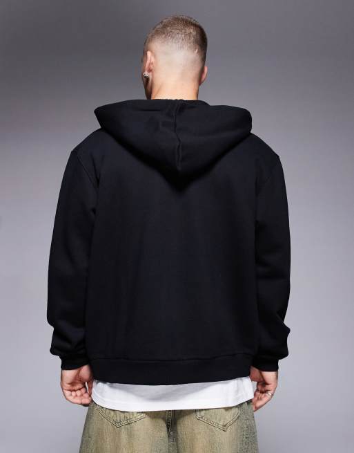 ASOS DESIGN - Sweat à capuche oversize en tissu épais 400 g/m² de qualité supérieure avec fermeture éclair - Noir, 4 de 4