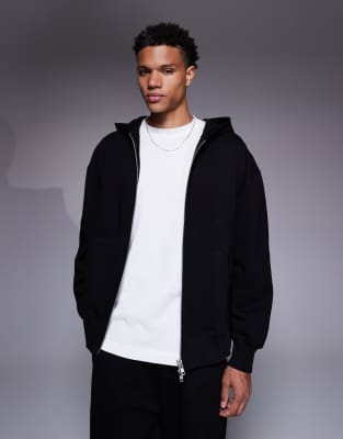 ASOS DESIGN - Sweat à capuche oversize en tissu épais 400 g/m² de qualité supérieure avec fermeture éclair - Noir
