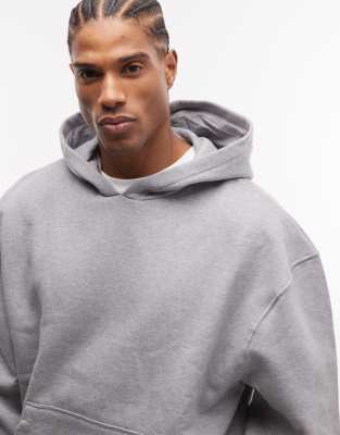 ASOS DESIGN - Sweat à capuche oversize en tissu épais 400 g/m² de qualité supérieure - Gris chiné