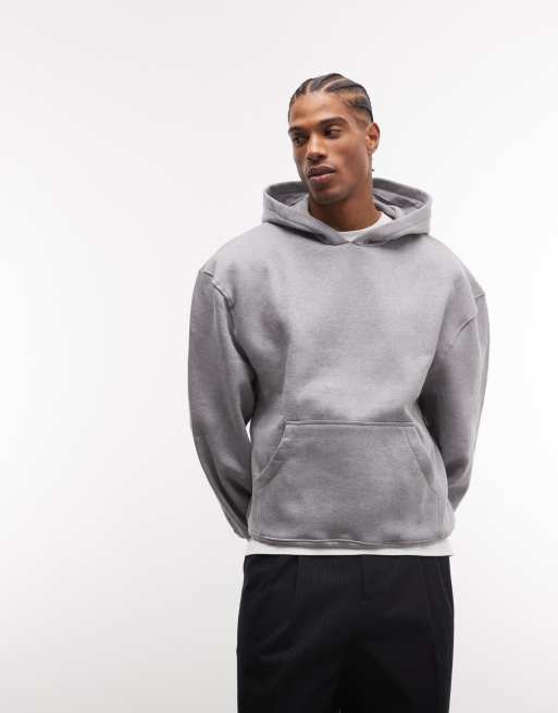 ASOS DESIGN - Sweat à capuche oversize en tissu épais 400 g/m² de qualité supérieure - Gris chiné , 3 de 5