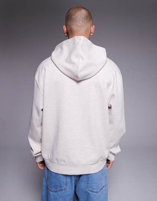 ASOS DESIGN - Sweat à capuche oversize en tissu style néoprène avec imprimé sur la poitrine - Grège chiné, 3 de 5