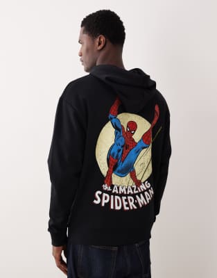 ASOS DESIGN - Sweat à capuche oversize et décontracté à imprimé Spiderman - Noir