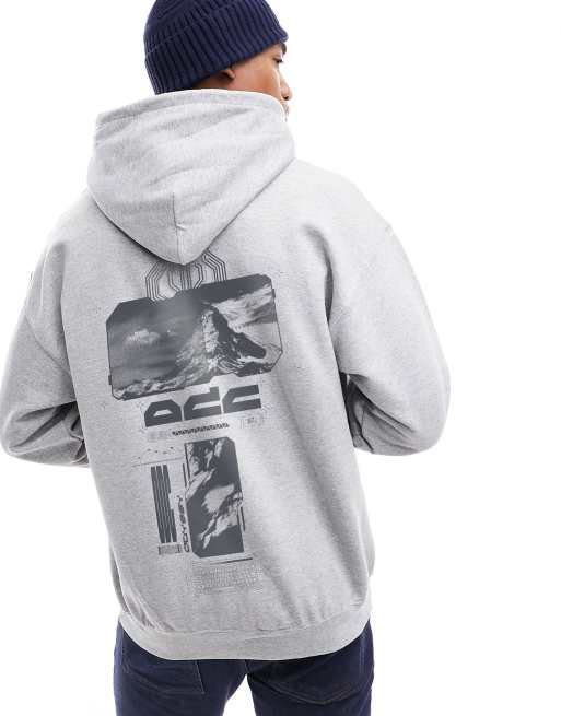 ASOS DESIGN - Sweat à capuche oversize imprimé à l'avant avec imprimé photographique au dos - Gris chiné