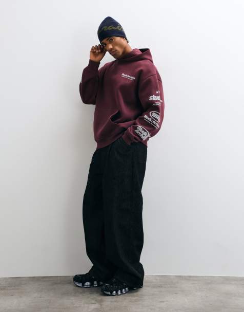 ASOS DESIGN sweat à capuche oversize imprimé bordeaux - view 1