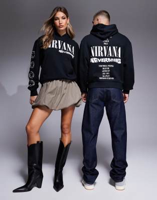 ASOS DESIGN - Sweat à capuche oversize unisexe avec imprimés Nirvana Nevermind sous licence - Noir