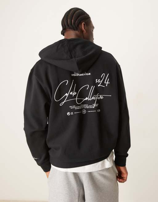 ASOS DESIGN - Sweat à capuche oversize zippé avec imprimé sur la poitrine et à l'arrière - Noir
