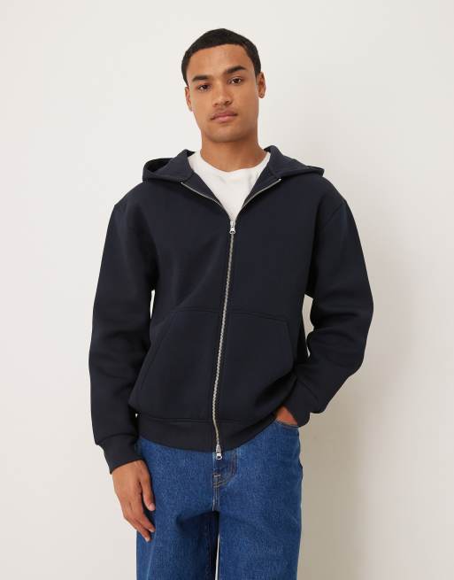ASOS DESIGN - Sweat à capuche oversize zippé en imitation néoprène - Bleu marine