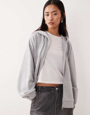 ASOS DESIGN - Sweat à capuche oversize zippé en tissu ultra-doux avec manches raglan - Gris chiné