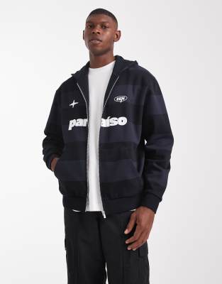 ASOS DESIGN - Sweat à capuche rayé à fermeture éclair et imprimé - Bleu marine-Gris